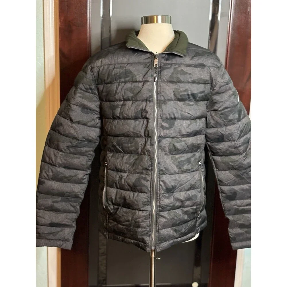 New Nautica Men’s Reversible Quilted Puffer Jacket Hunter Green / Camo Sz Large